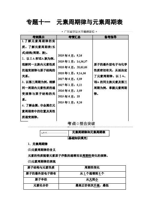 2019-2020学年广东高中学业水平合格考试化学必修部分 第5章 专题11 元素周期律与元素周期表