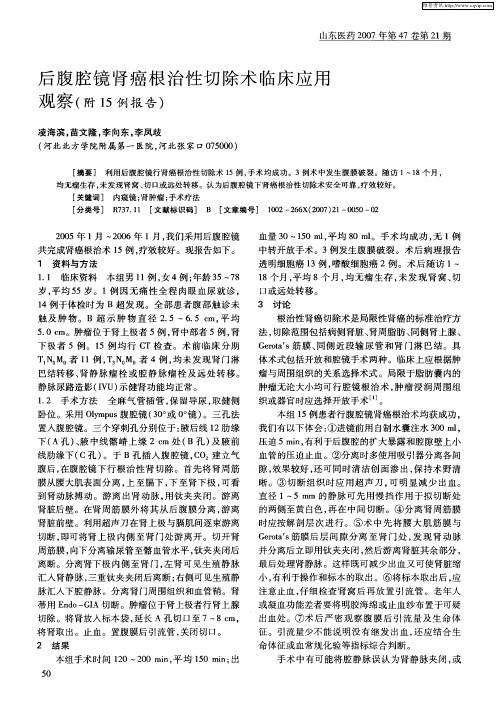 后腹腔镜肾癌根治性切除术临床应用观察(附15例报告)