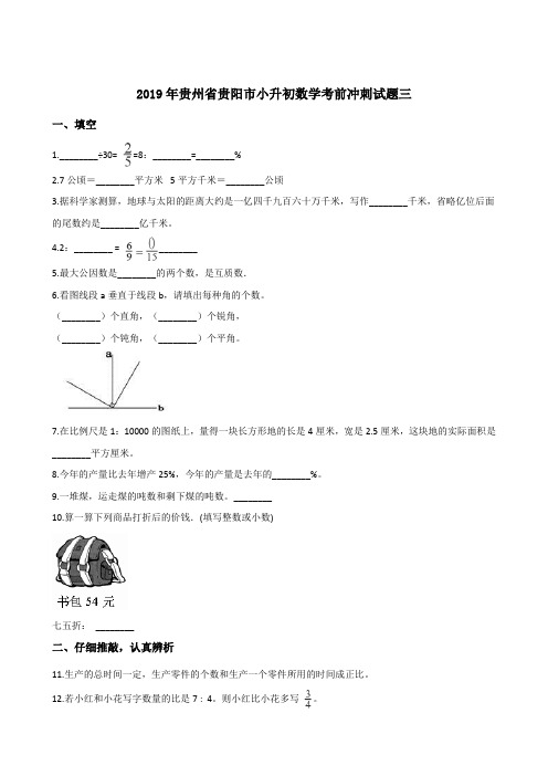 六年级下册数学试题-小升初数学考前冲刺试题三 2019年贵州贵阳 人教版(2014秋)(含答案)