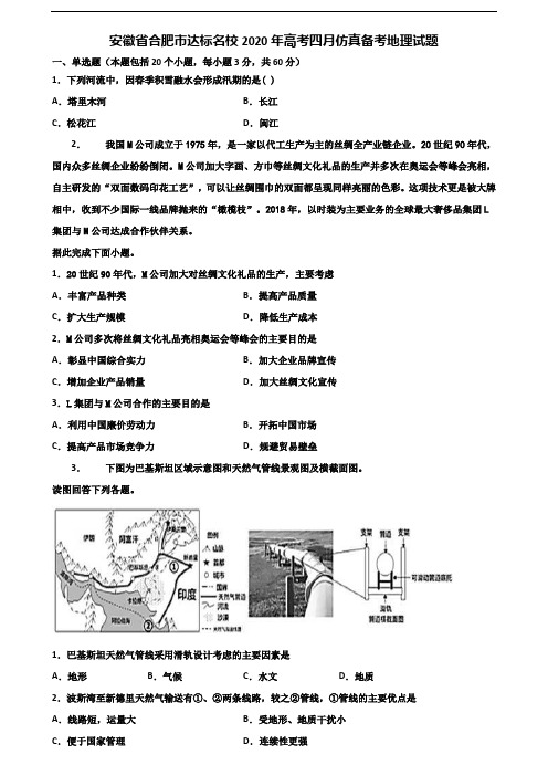 安徽省合肥市达标名校2020年高考四月仿真备考地理试题含解析