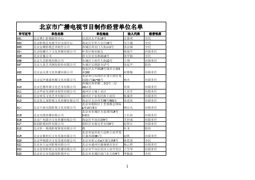 北京市广播电视节目制作经营单位名单(2009.12.31更新)