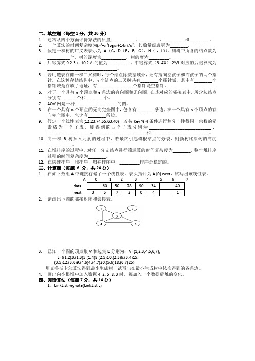 十套数据结构试题及答案