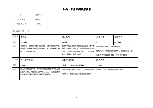 后备干部测试成绩卡