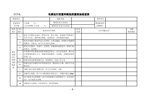 电梯运行质量和维保质量现场检查表