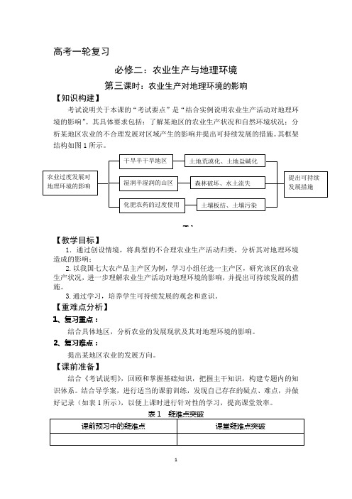 高三地理一轮复习：农业生产与地理环境教案(第3课时)