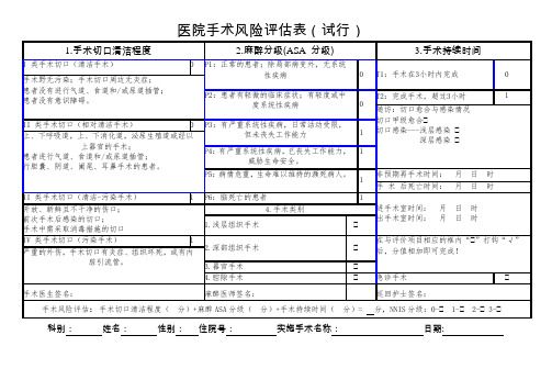 手术风险评估表