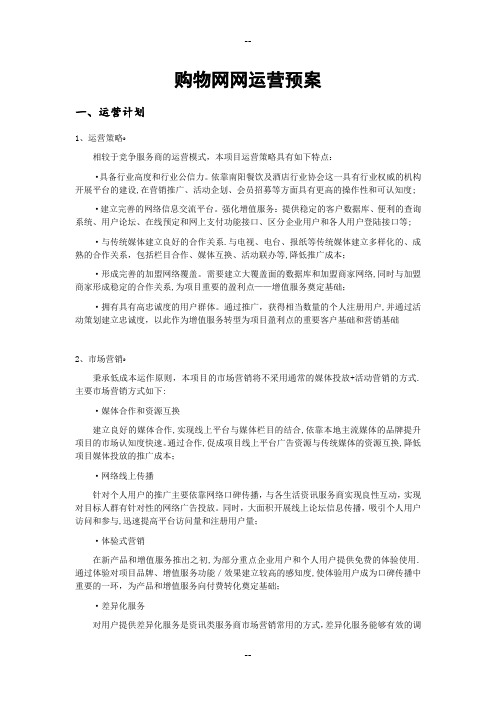 购物网网站运营计划