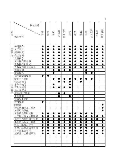 员工岗位技能培训矩阵图范例