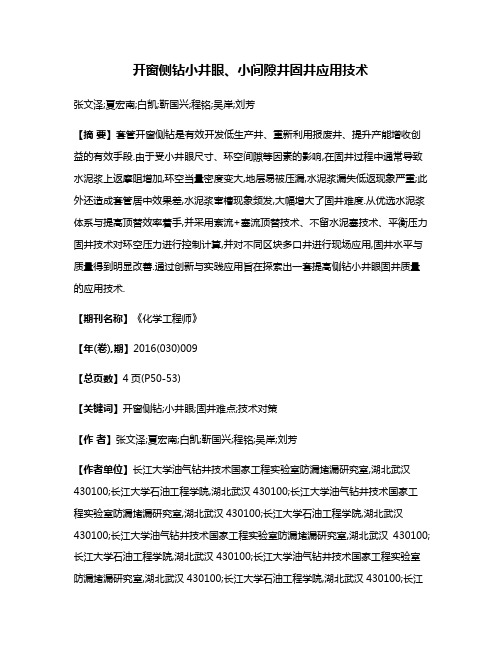 开窗侧钻小井眼、小间隙井固井应用技术