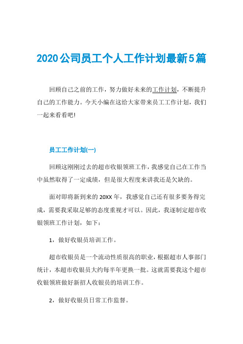 2020公司员工个人工作计划最新5篇