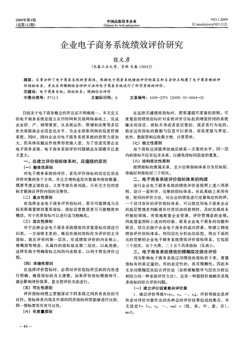 企业电子商务系统绩效评价研究