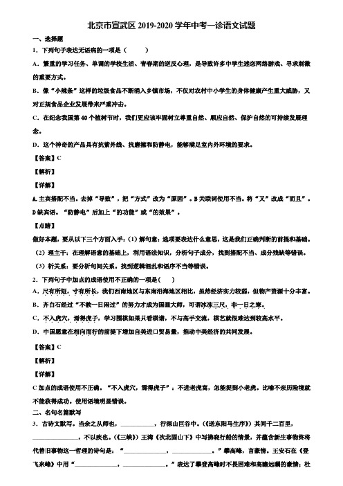 北京市宣武区2019-2020学年中考一诊语文试题含解析