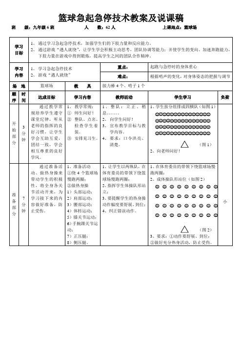 篮球急起急停技术教案及说课稿