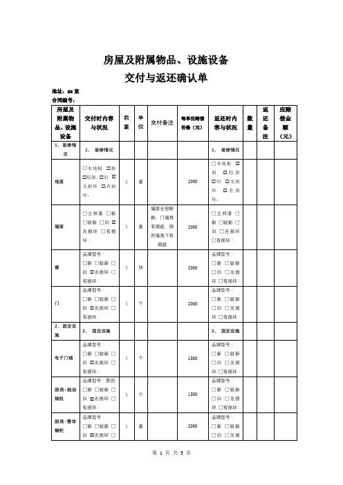 房屋及附属物品、设施设备交付与返还确认单--新