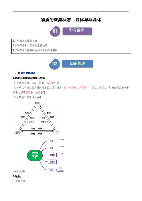 高中化学选择性必修二教案讲义：物质的聚集状态 晶体与非晶体(教师版)