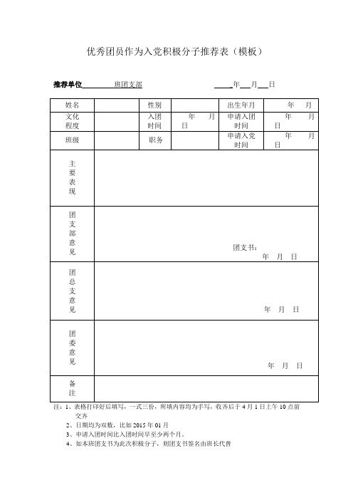 优秀团员作为入党积极分子推荐表-模板 (1)