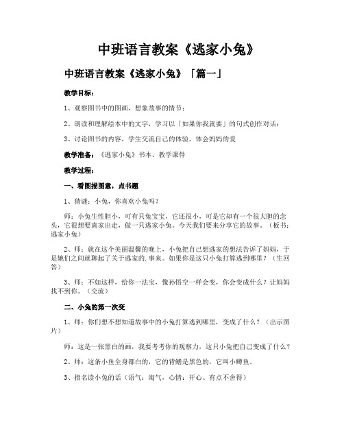 中班语言教案《逃家小兔》