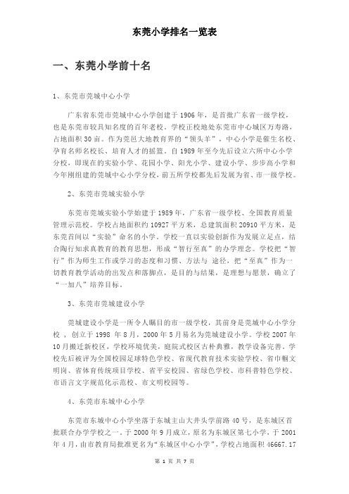 东莞小学排名一览表