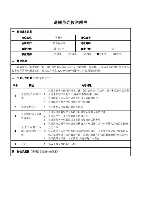 讲解员岗位说明书【最新范本模板】