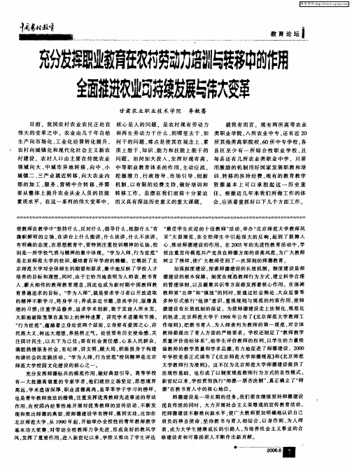 充分发挥职业教育在农村劳动力培训与转移中的作用全面推进农业可持续发展与伟大变革