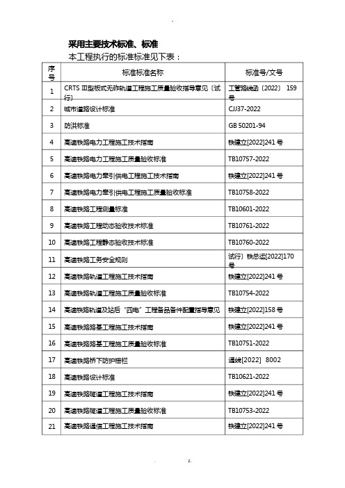 采用主要技术标准、规范