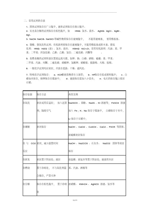 常用试剂的存放