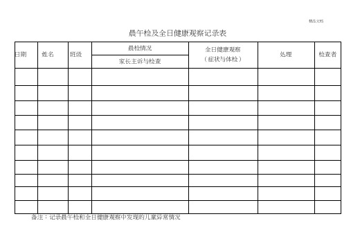 晨午检及全日健康观察记录表模版