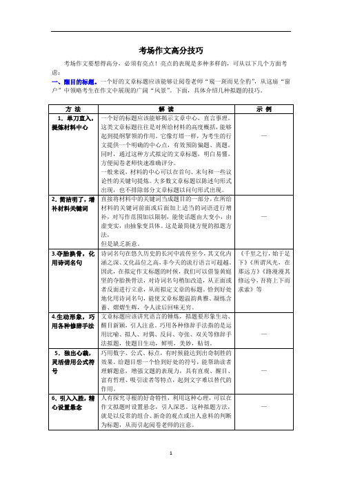 中考考场作文高分技巧