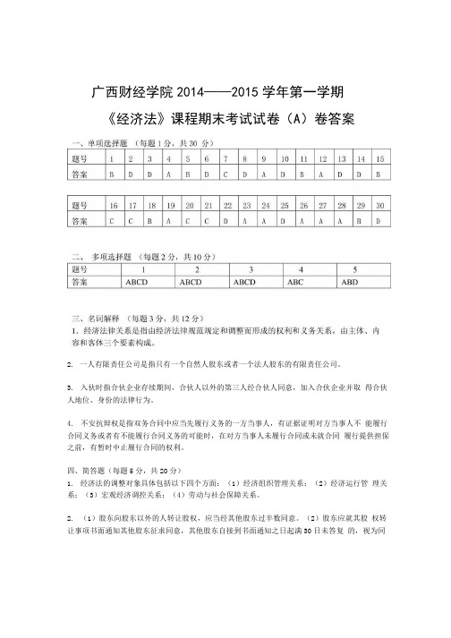 经济法A卷答案(陈白燕).doc