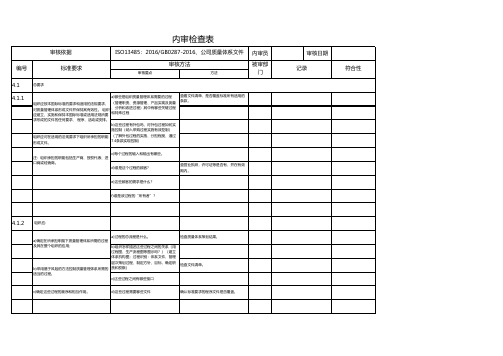 ISO13485-2016质量管理体系内审检查表