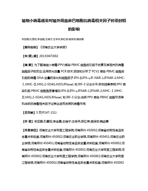 猪细小病毒感染对猪外周血淋巴细胞抗病毒相关因子转录时相的影响