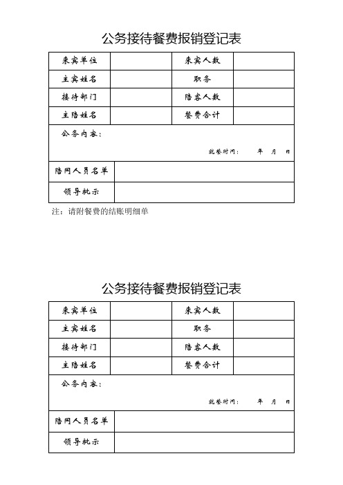 公务接待餐费报销登记表