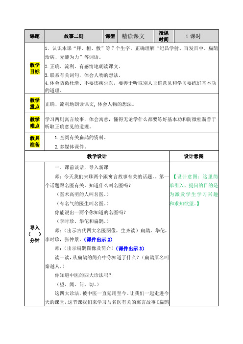 《27 故事二则》《扁鹊治病》教学设计人教部编四年级语文上册教案二
