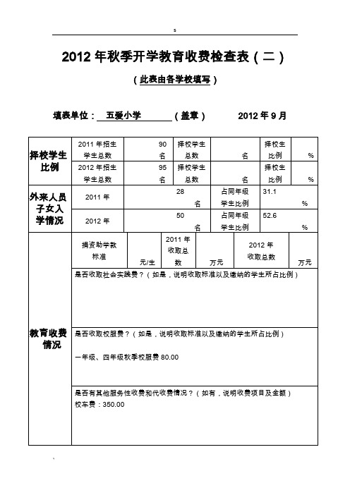 2012年秋季开学教育收费检查表(二)