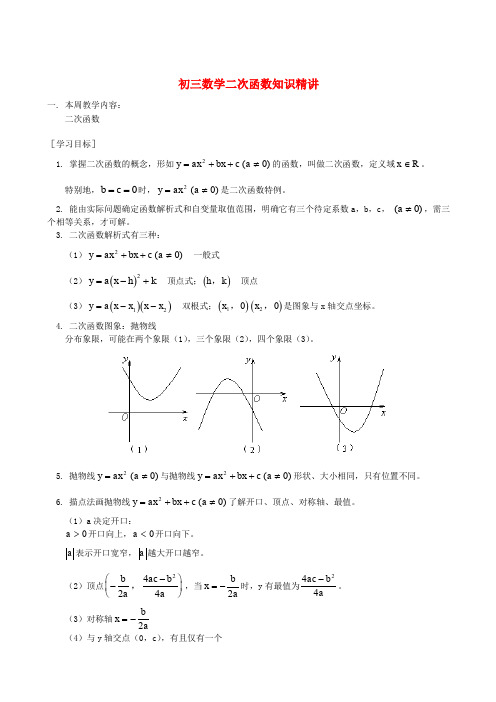 初三数学二次函数知识精讲