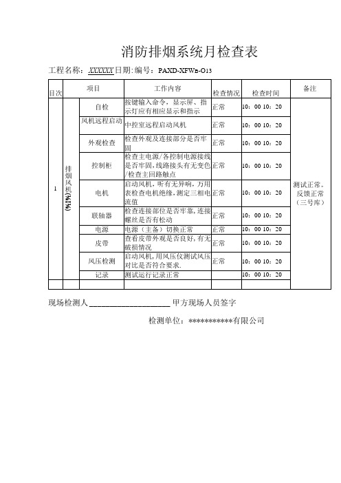 消防排烟系统月检查表(模板)