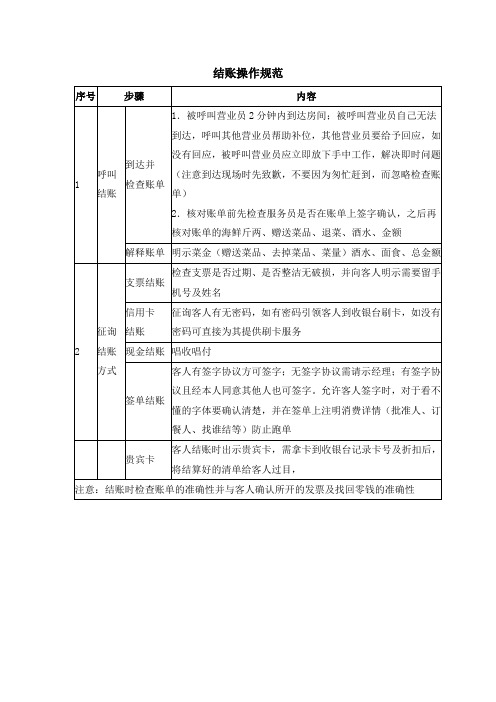 餐厅营业员结账操作规范