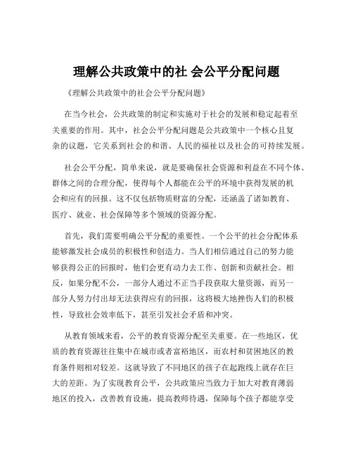 理解公共政策中的社 会公平分配问题