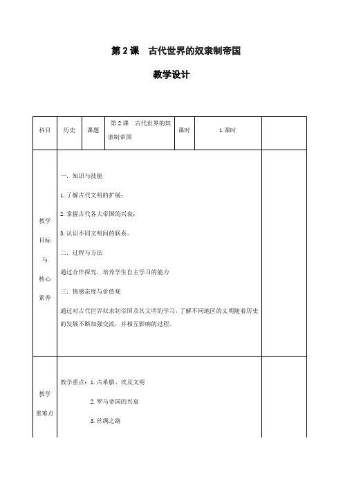 高中历史人教部编版(2019)必修中外历史纲要(下)教案：第2课  古代世界的奴隶制帝国