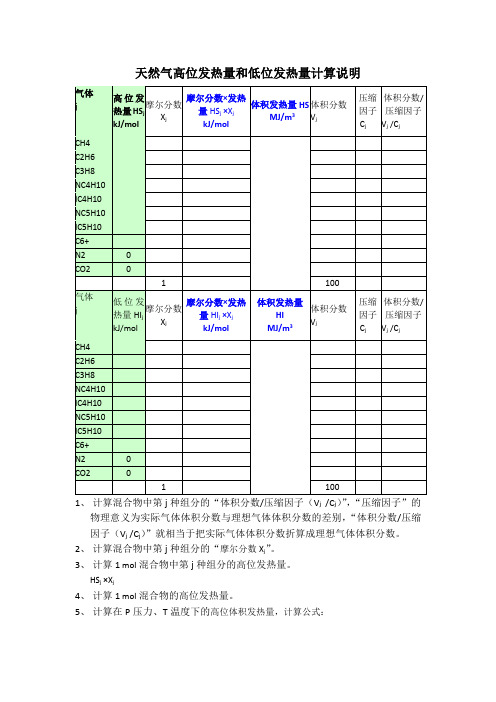 天然气高位发热量和低位发热量计算说明