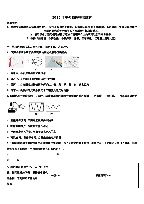 甘肃省庆阳市环县重点名校2023届中考联考物理试卷含解析