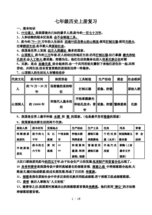 人教版七年级历史上册期末复习提纲