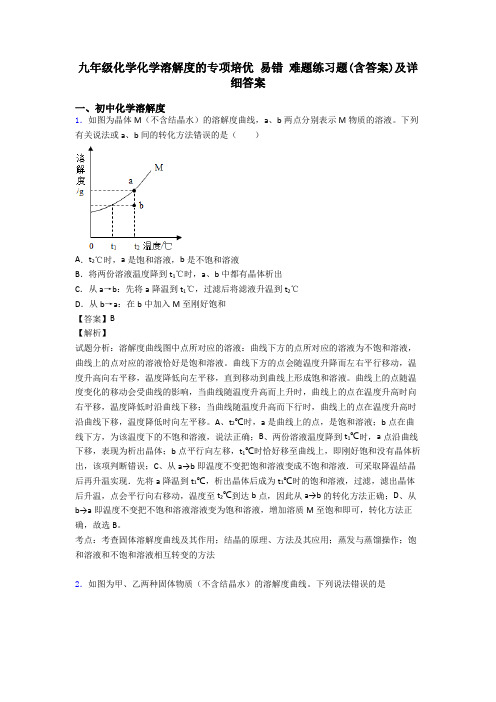 九年级化学化学溶解度的专项培优 易错 难题练习题(含答案)及详细答案