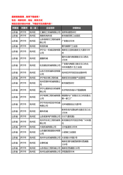 新版山东省济宁市兖州区机械机电企业公司商家户名录单联系方式地址大全87家