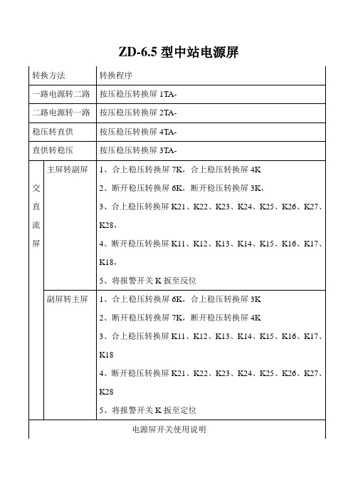 驼峰电源屏倒屏操作程序