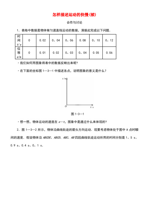 高中物理第1章怎样描述物体的运动1.3怎样描述运动的快慢(续)合作与讨论素材沪科版必修1(new)