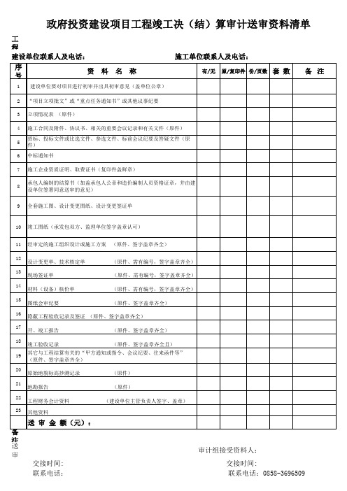 工程竣工结算送审 清单