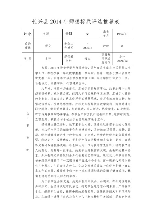 师德标兵评选推荐表