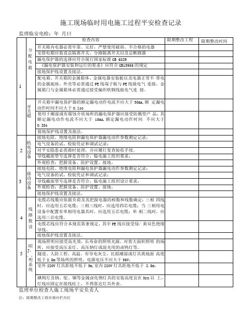 施工现场临时用电安全检查记录