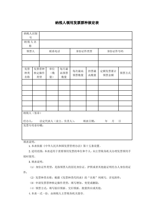 《纳税人领用发票票种核定表》